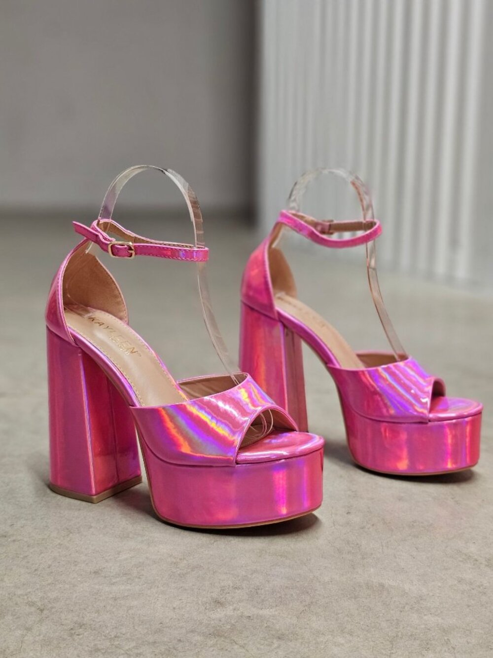 Iridescent Pink Platform Block Heel Sandals With Ankle Strap - Womens Statement - Picture 14 of 15